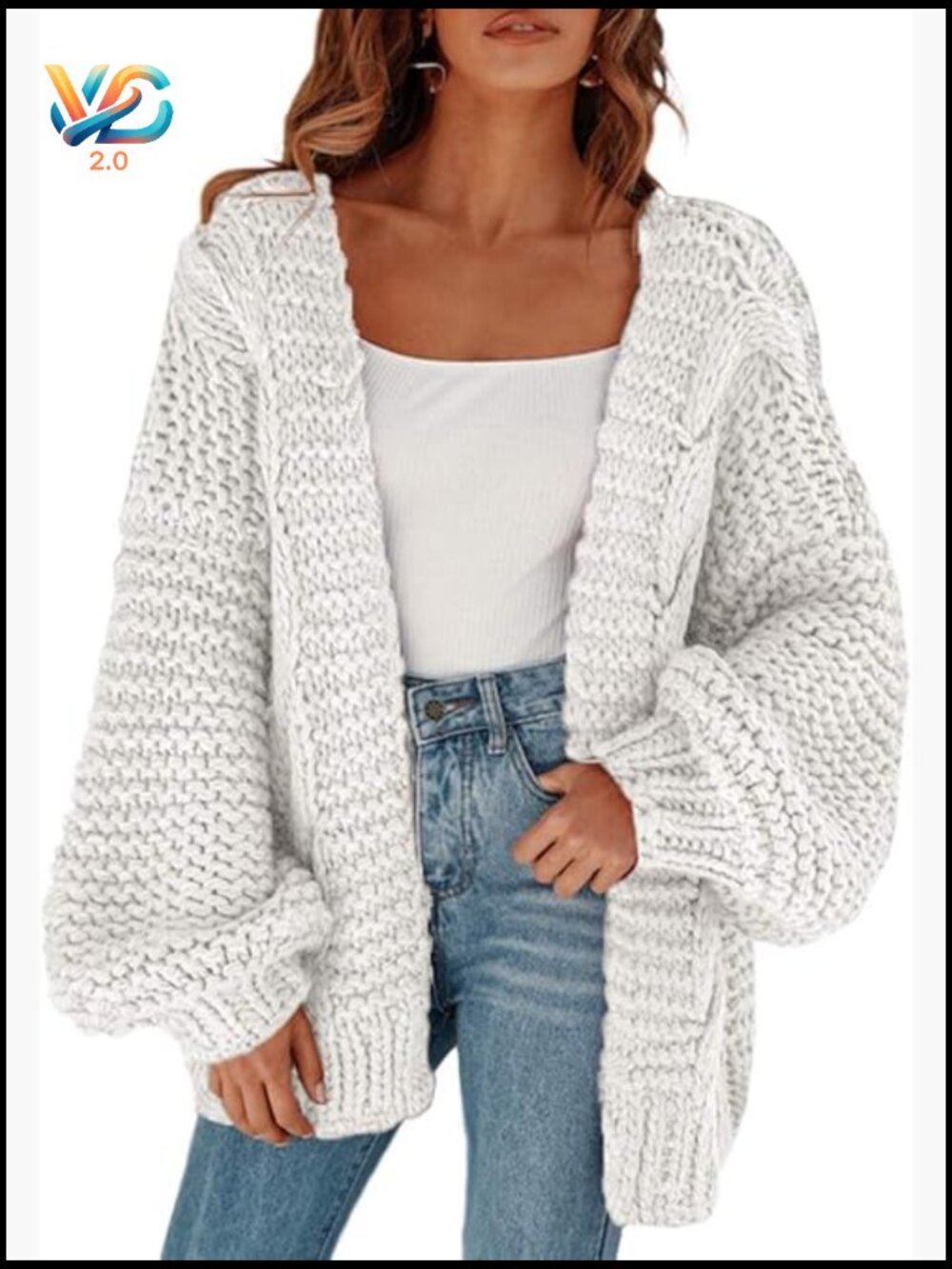 Open Front Chunky Knit Cardigan Oversized Lantern Sleeve Sweater
